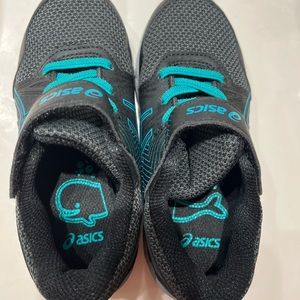 Black and aqua (little) boys size 12 asics sneakers never worn.